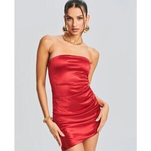 Ser.O.Ya Retrofete Malakai Red Satin Ruched Tube Mini Dress NWT Size Large